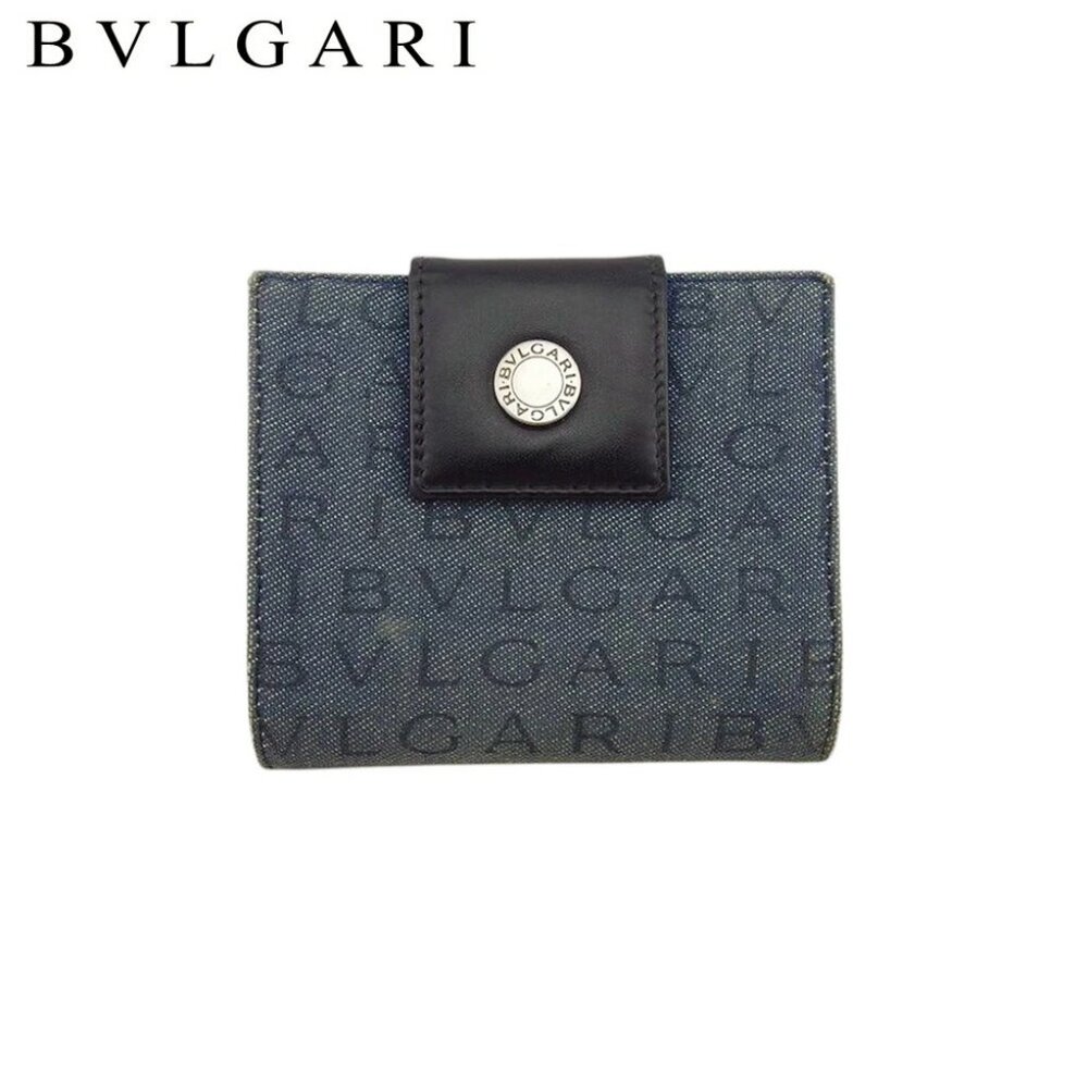 BVLGARI Mini Wallet Logomania Denim Canvas x Leather Auth Used
